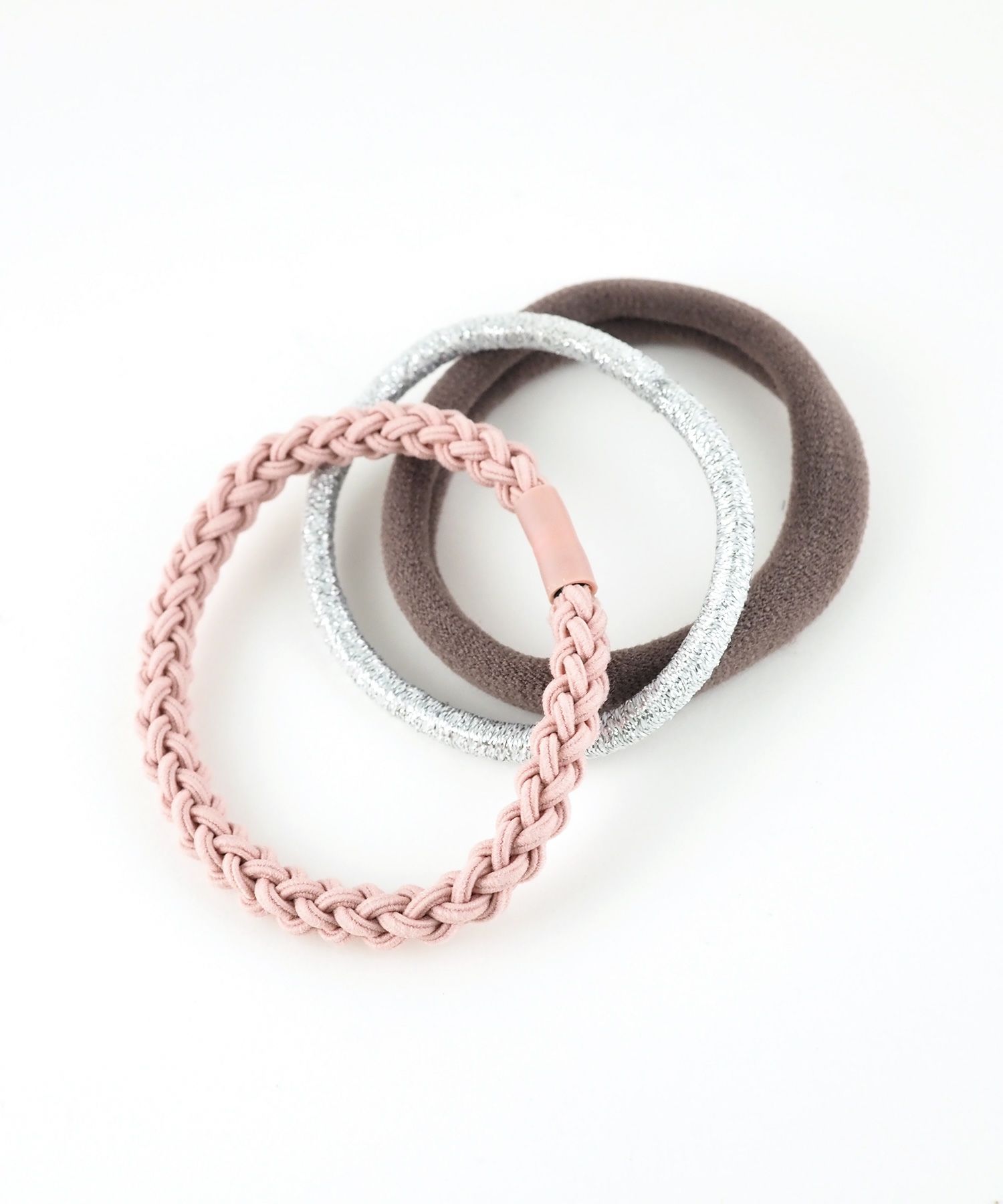 静電気軽減ラメナチュラル編みポニー3Pセット