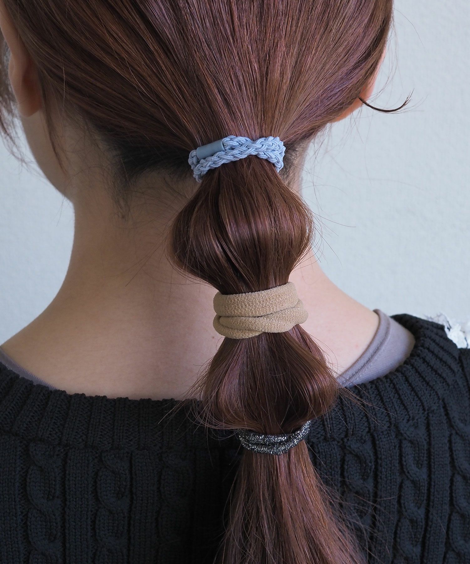 静電気軽減ラメナチュラル編みポニー3Pセット