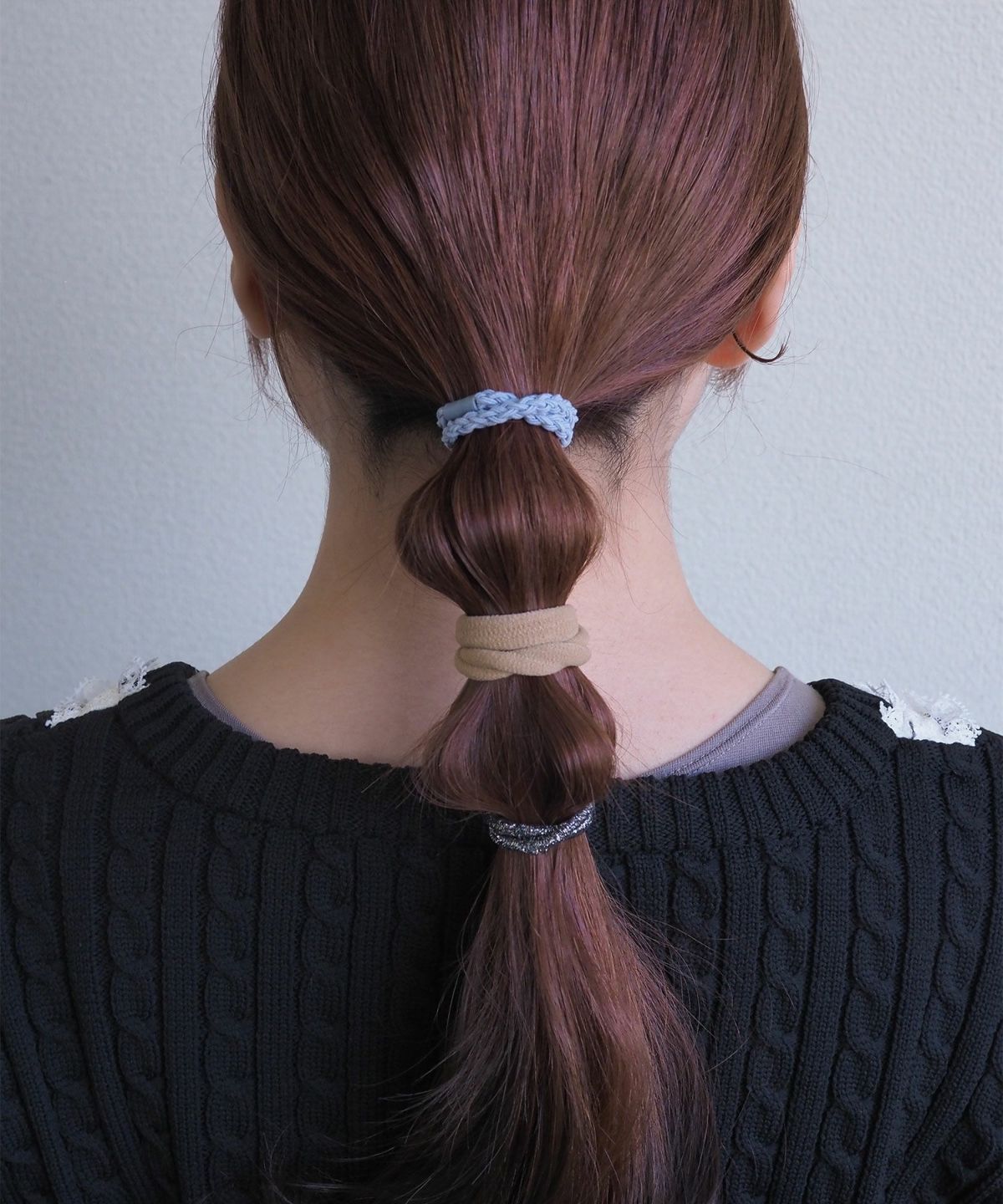 静電気軽減ラメナチュラル編みポニー3Pセット