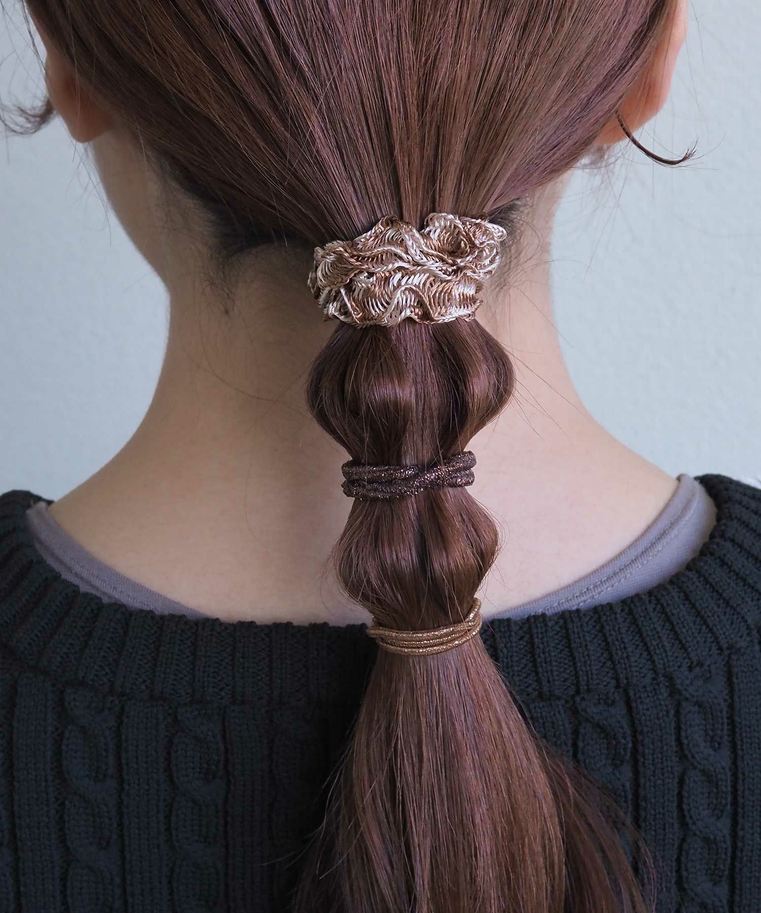 静電気軽減ラメフリル編みポニー3Pセット