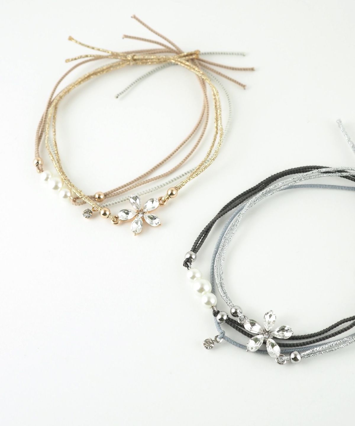 静電気軽減フラワーパールヘアブレスレット3Pセット