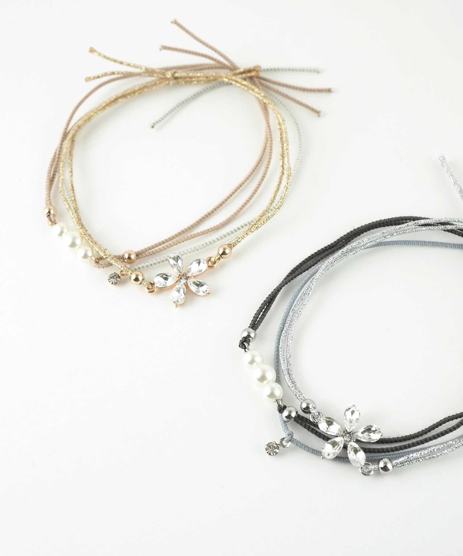 静電気軽減フラワーパールヘアブレスレット3Pセット