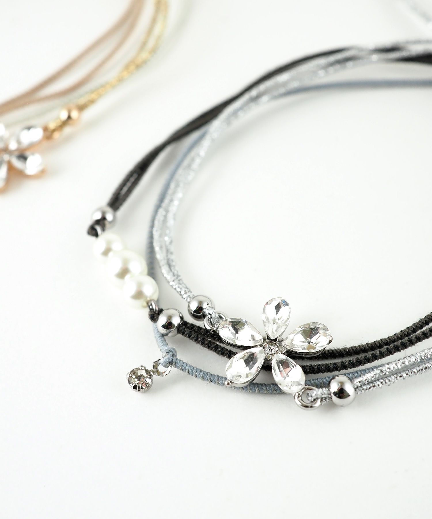 静電気軽減フラワーパールヘアブレスレット3Pセット