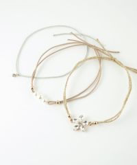 静電気軽減フラワーパールヘアブレスレット3Pセット