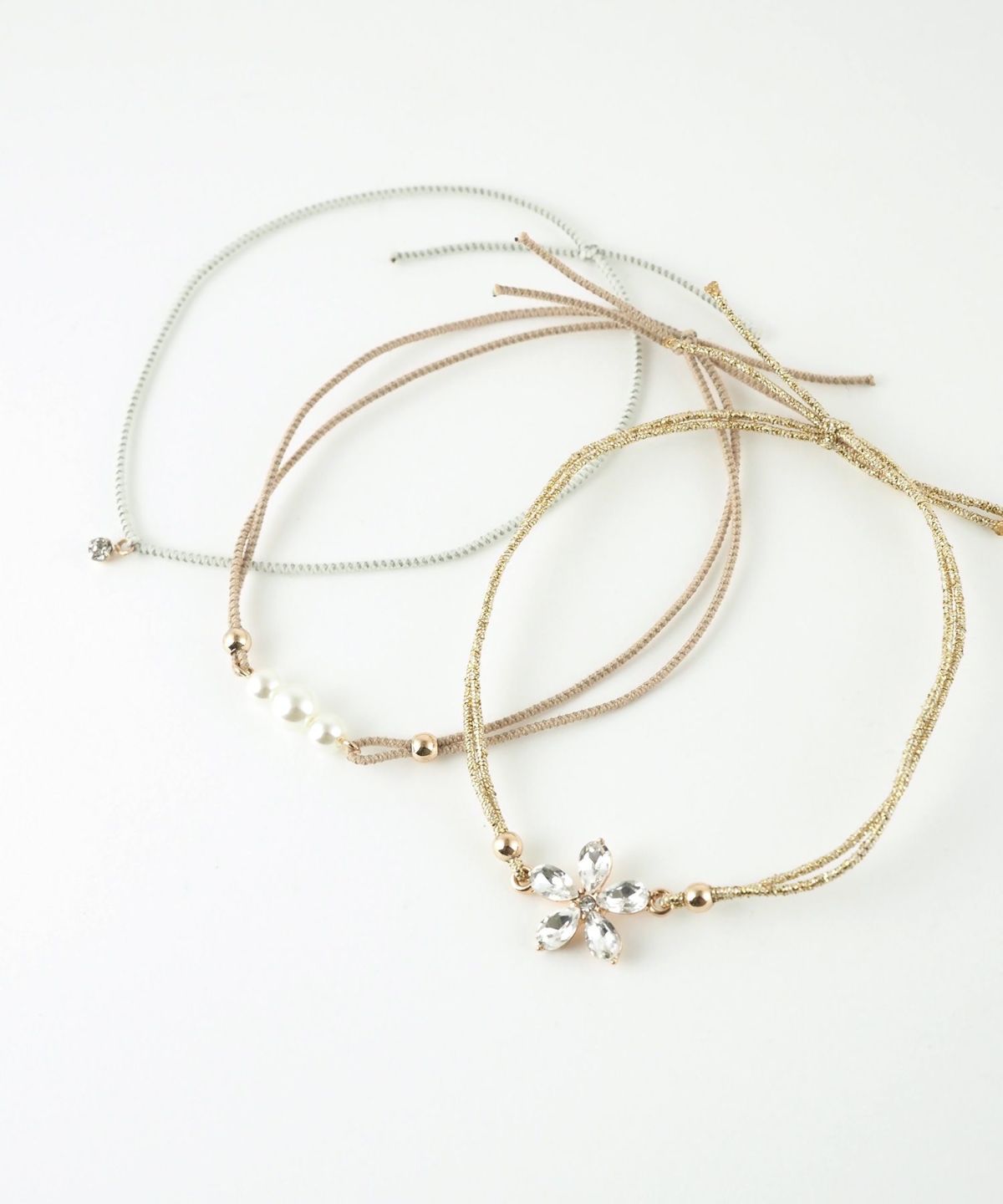 静電気軽減フラワーパールヘアブレスレット3Pセット