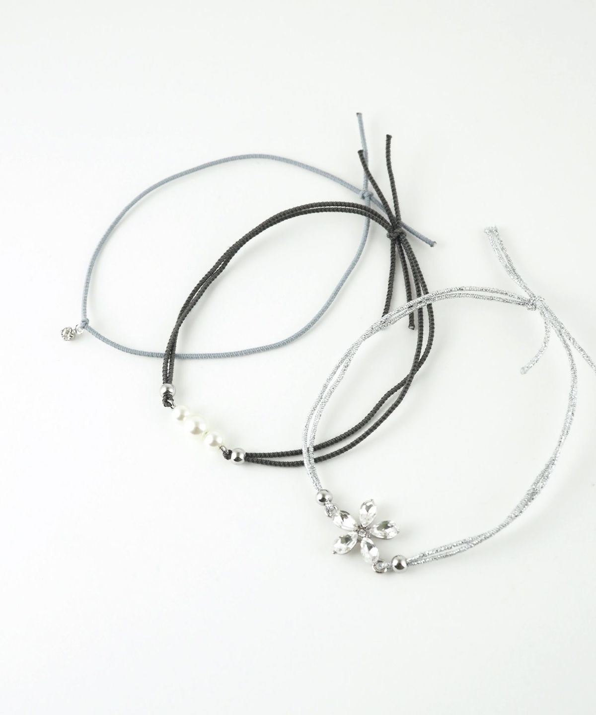 静電気軽減フラワーパールヘアブレスレット3Pセット