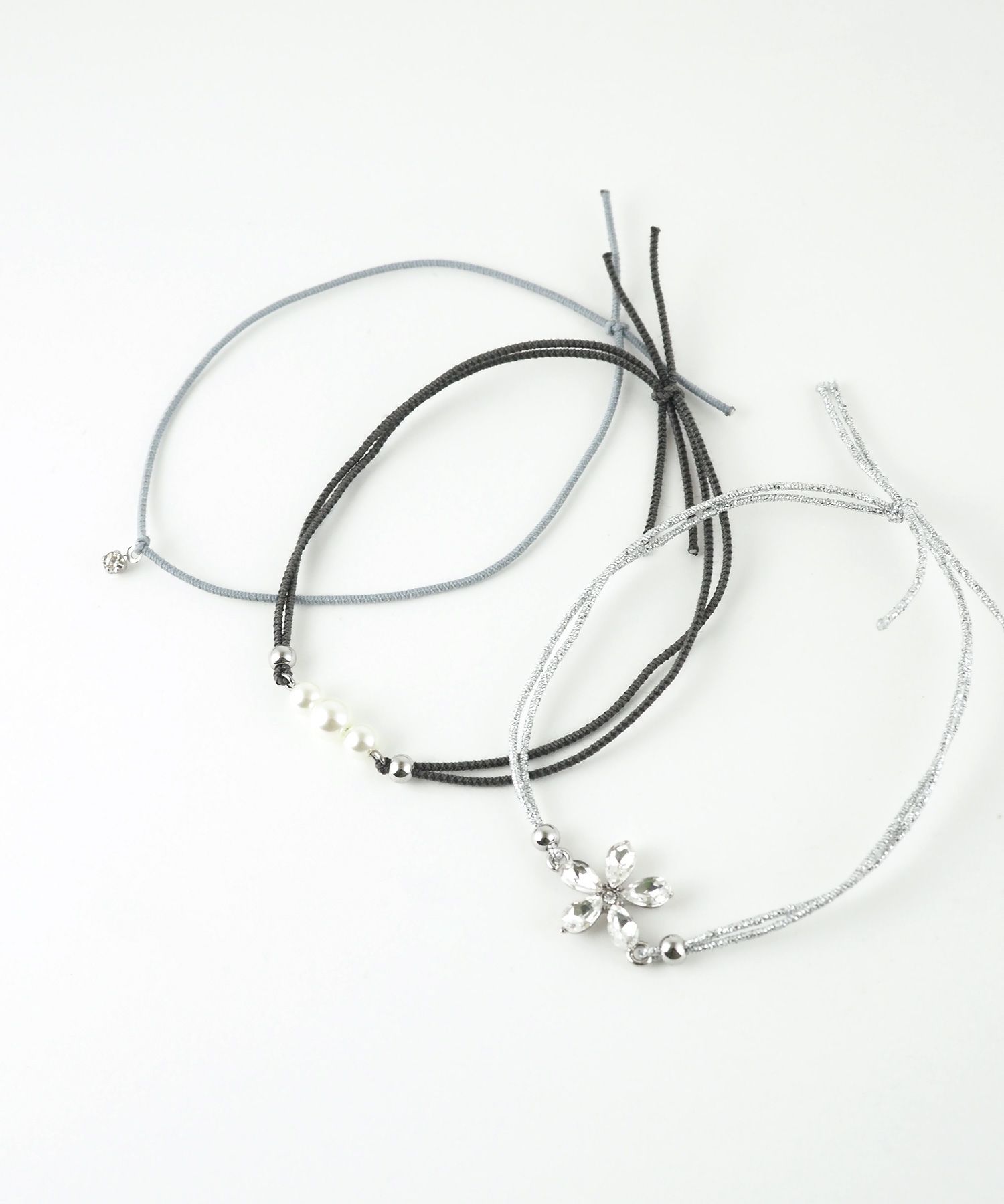 静電気軽減フラワーパールヘアブレスレット3Pセット