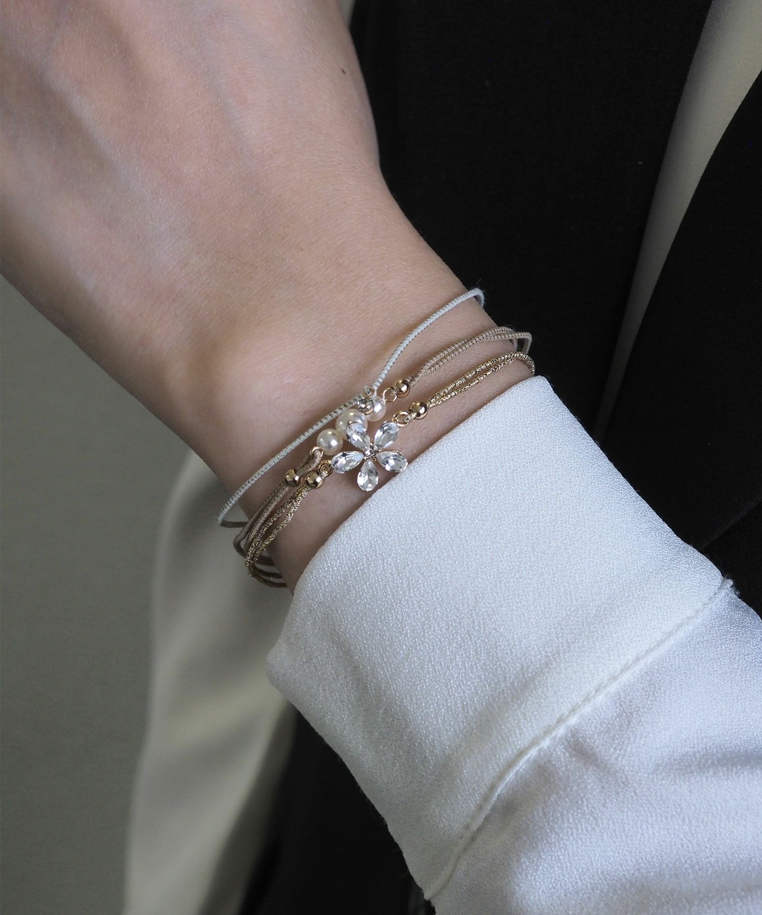 静電気軽減フラワーパールヘアブレスレット3Pセット