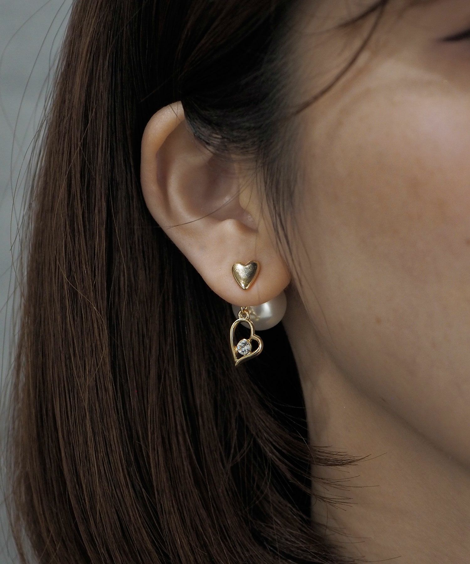 ハートストーンパールバックキャッチピアス