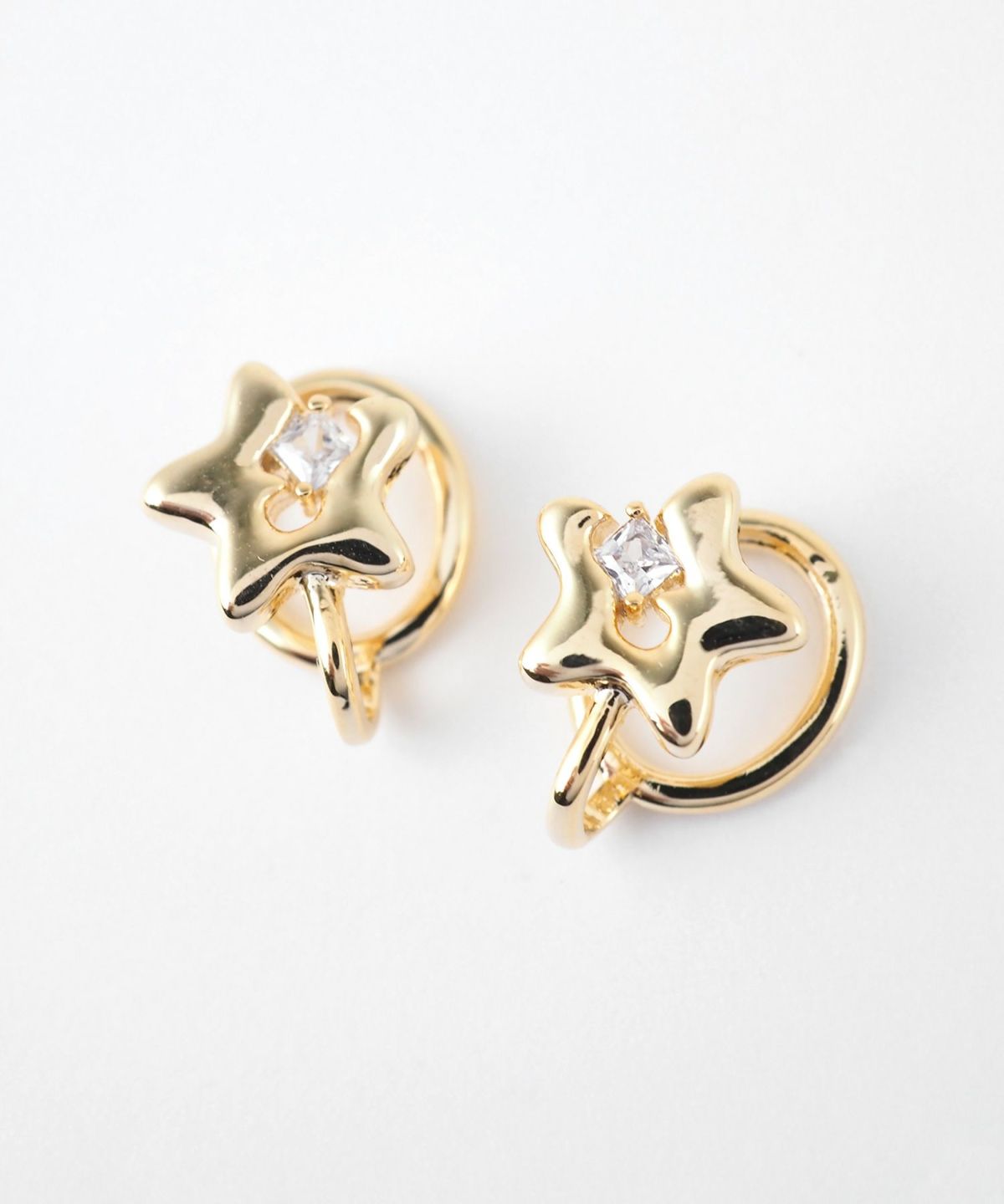 一粒ストーンスターラウンドメタルイヤリング