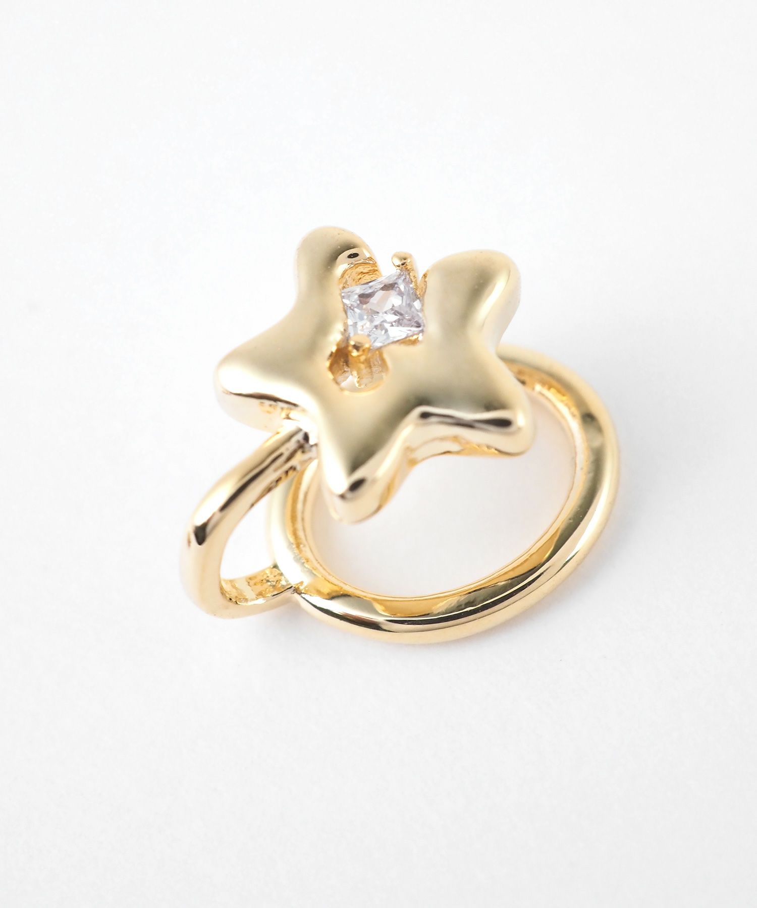 一粒ストーンスターラウンドメタルイヤリング