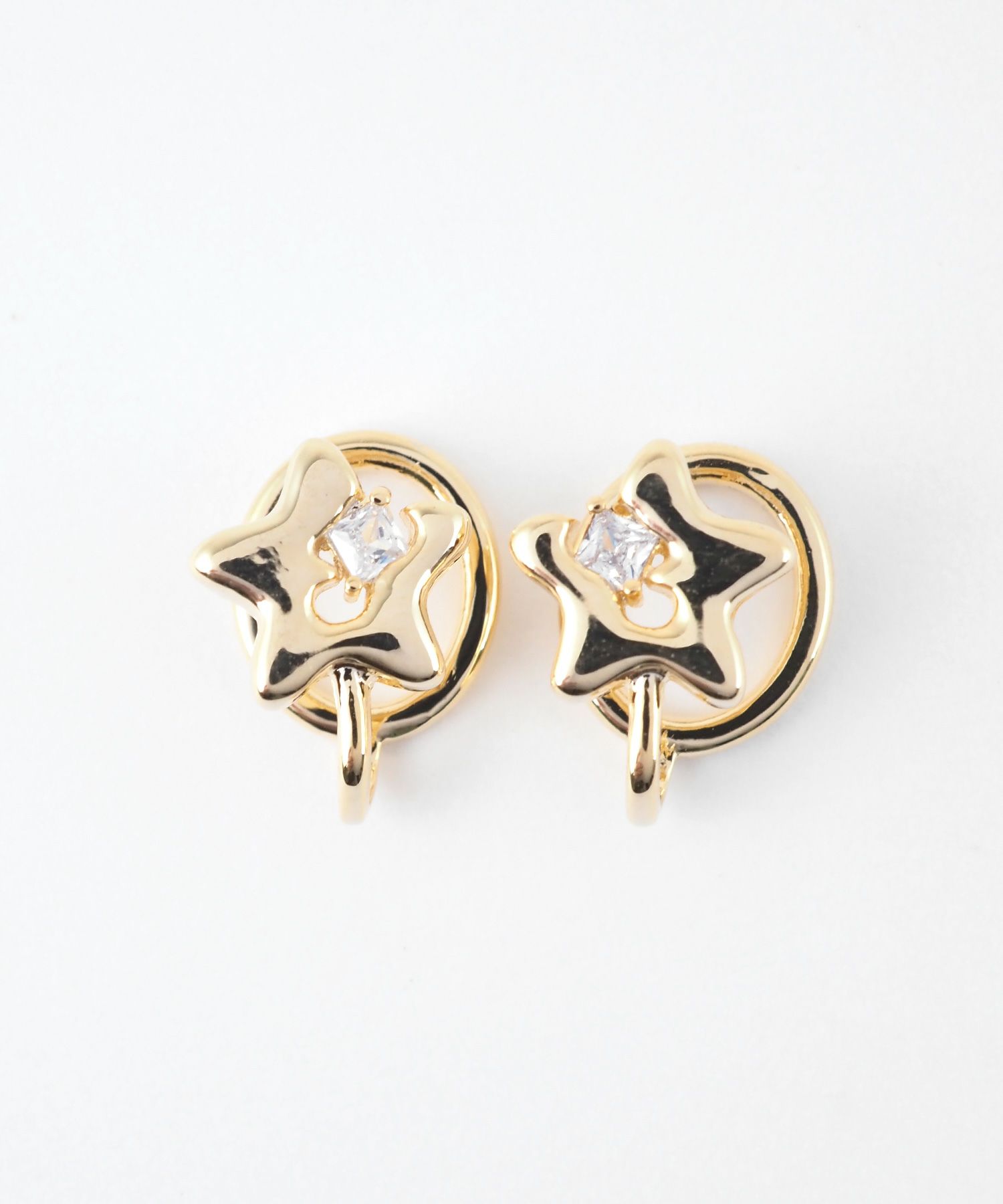 一粒ストーンスターラウンドメタルイヤリング