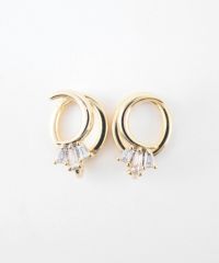 クレセントムーンバゲットキュービックラウンドメタルイヤリング