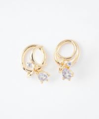 クレセントムーンドロップキュービックラウンドメタルイヤリング