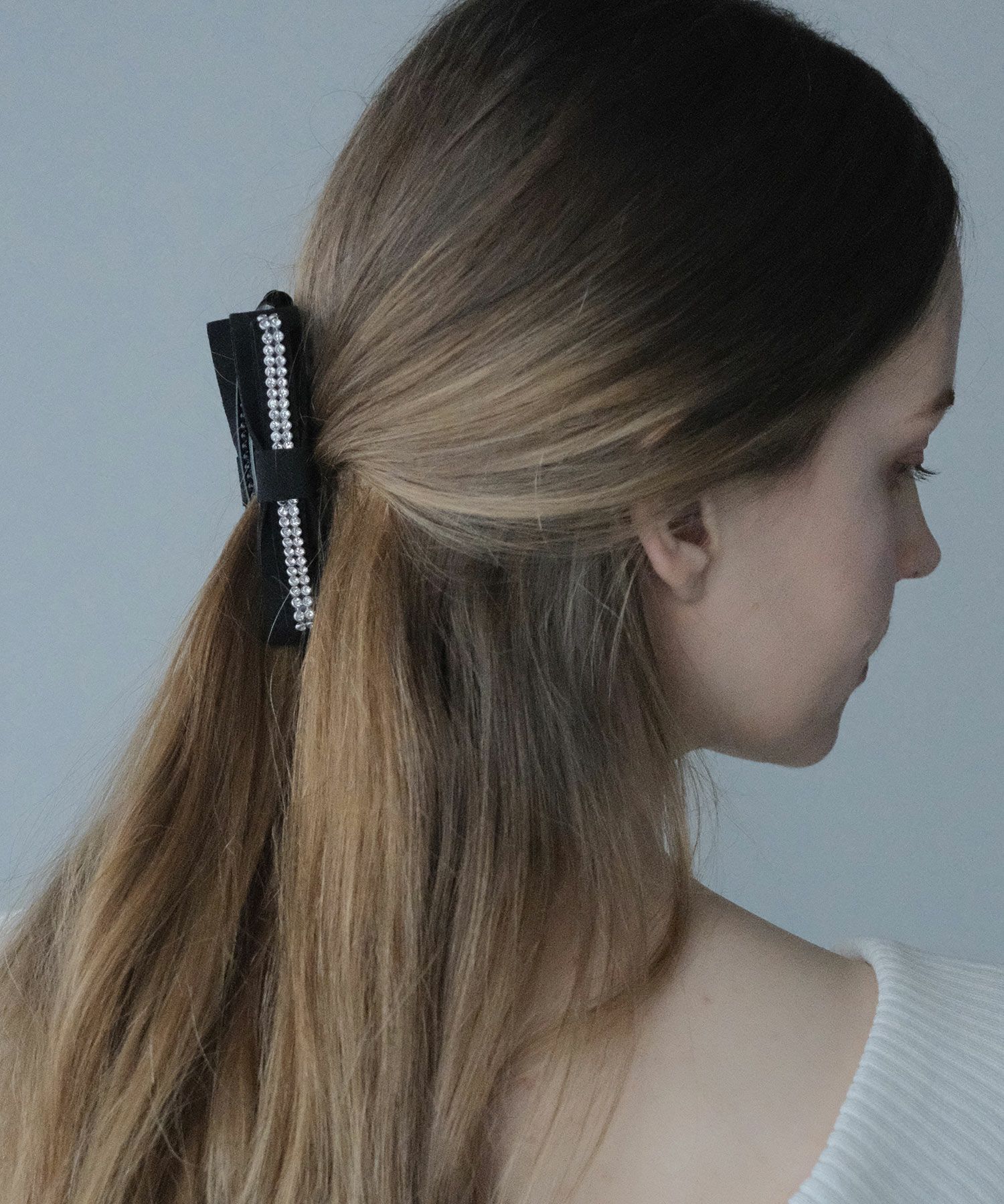 ラインストーンリボンバナナクリップ【JUNO PREMIUM】