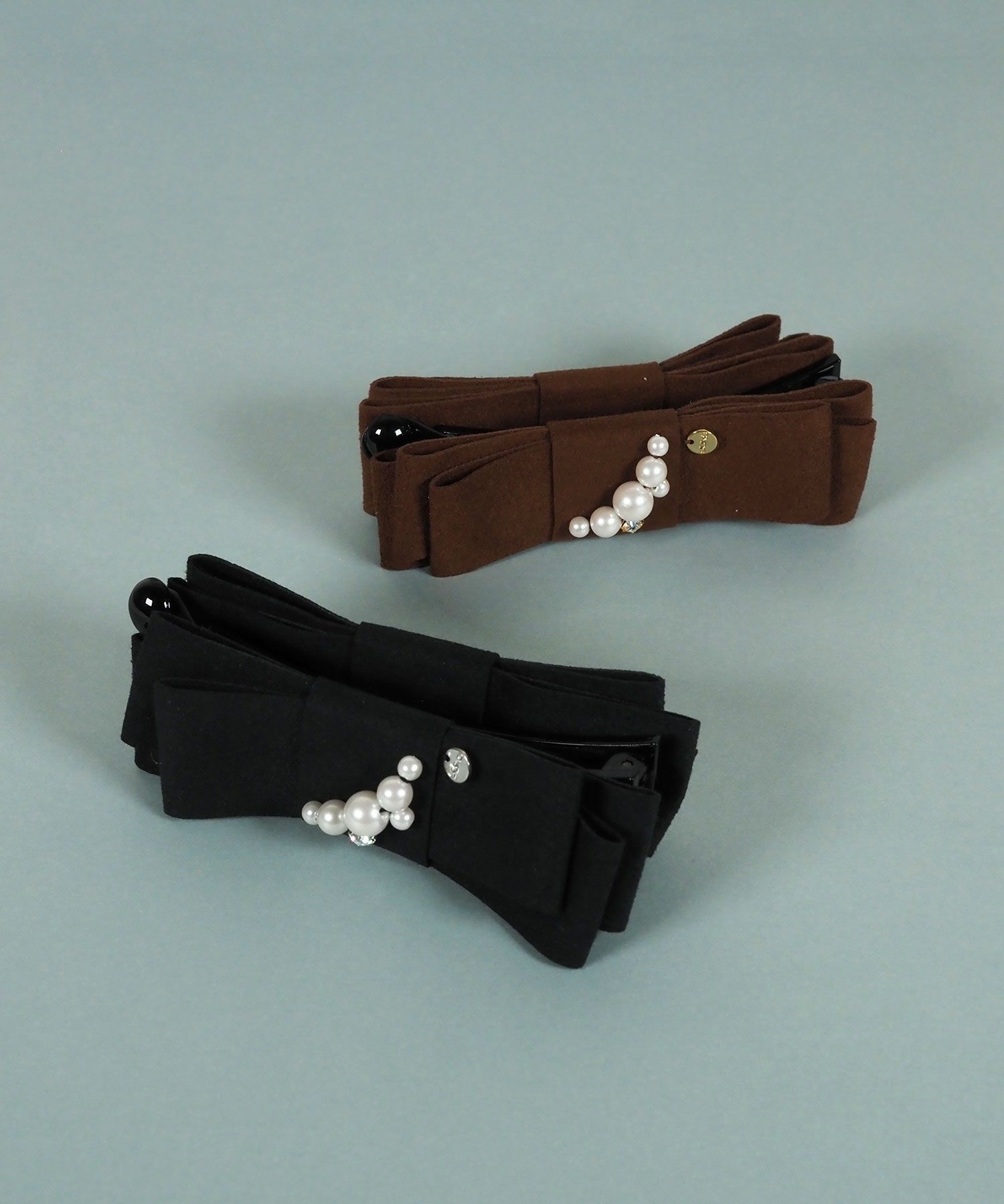 スウェードリボンパールバナナクリップ【JUNO PREMIUM】