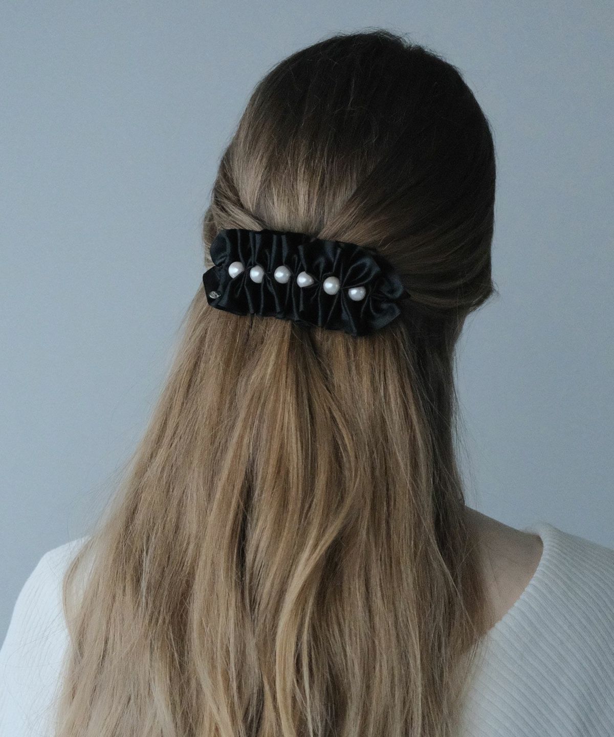 サテンリボンフリルパールバレッタ【JUNO PREMIUM】