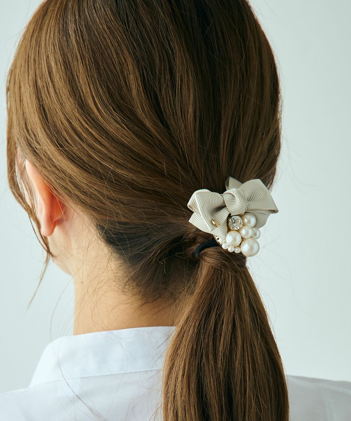 グログランリボンパールヘアゴム【JUNO PREMIUM】