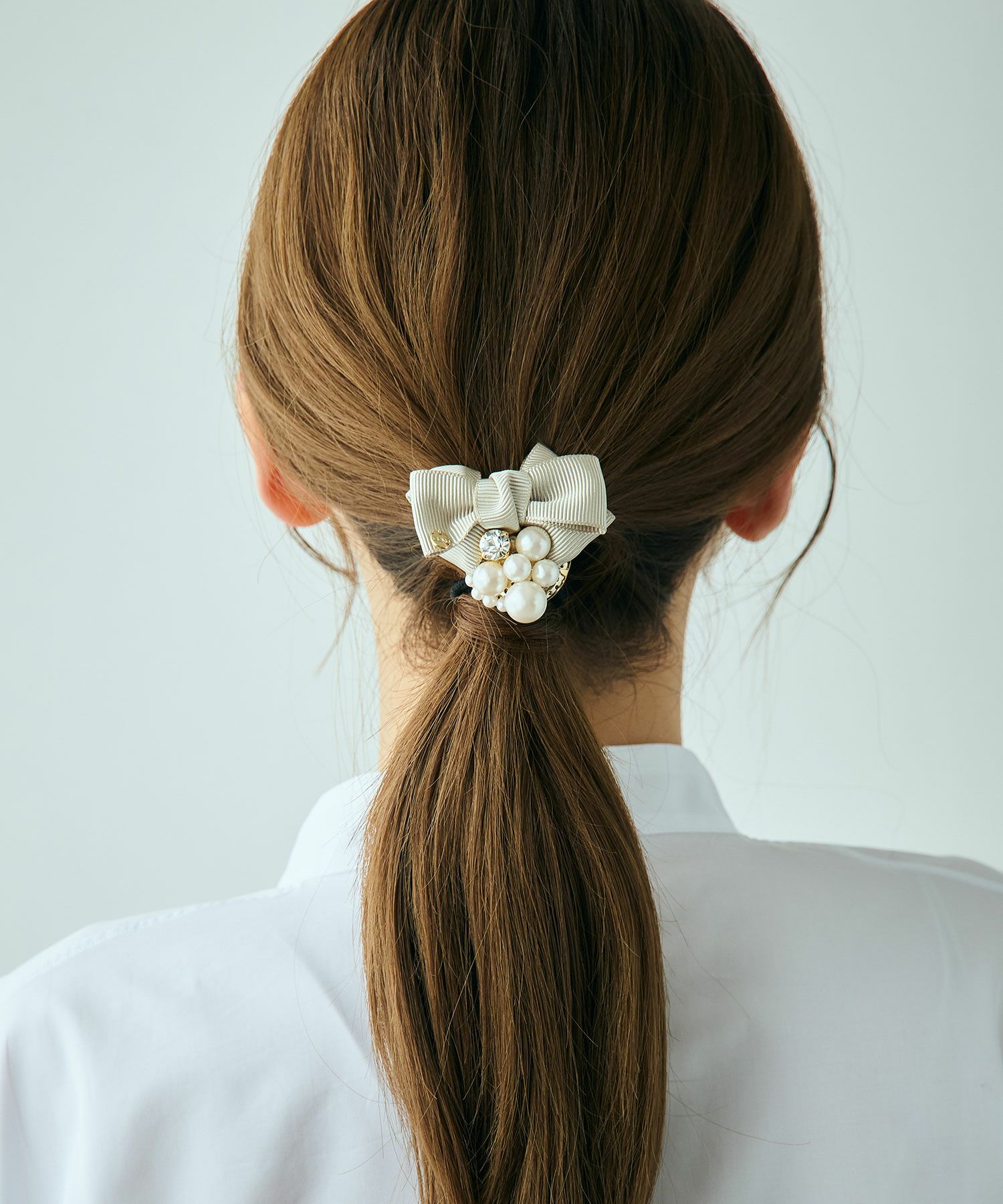 グログランリボンパールヘアゴム【JUNO PREMIUM】