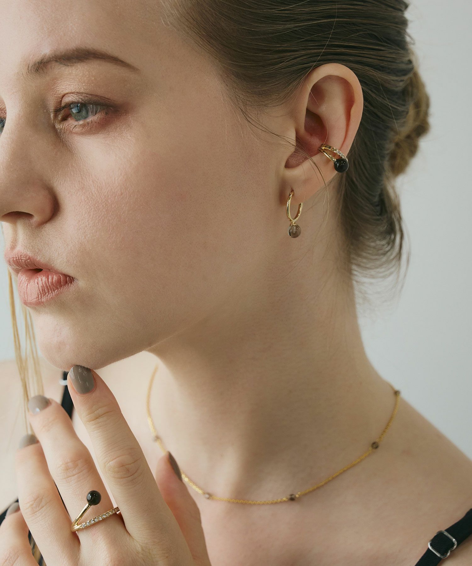 ストーン×ガラスイヤーカフ【MUK blossom stone】