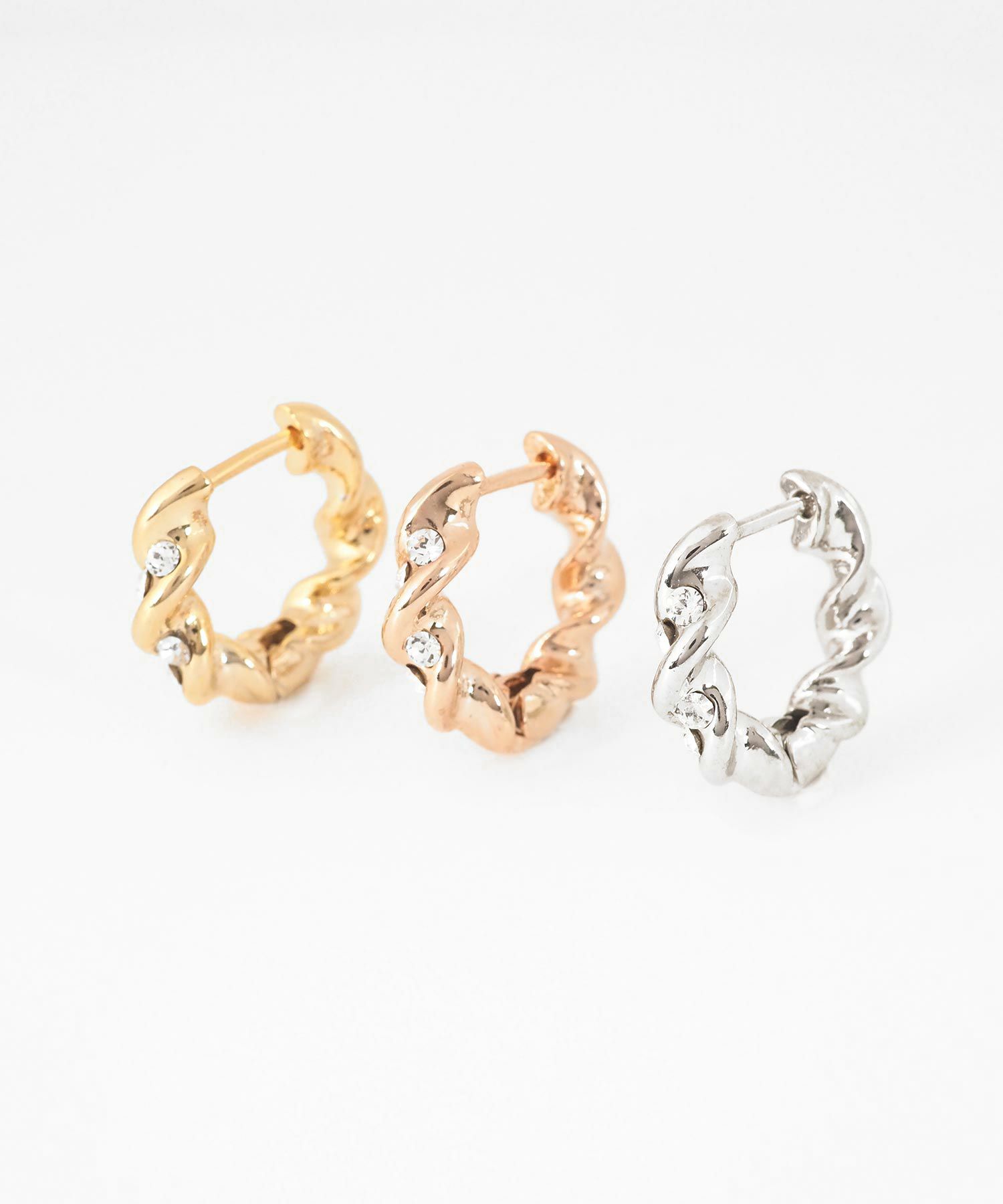 ツイストストーンスプリングフープピアス