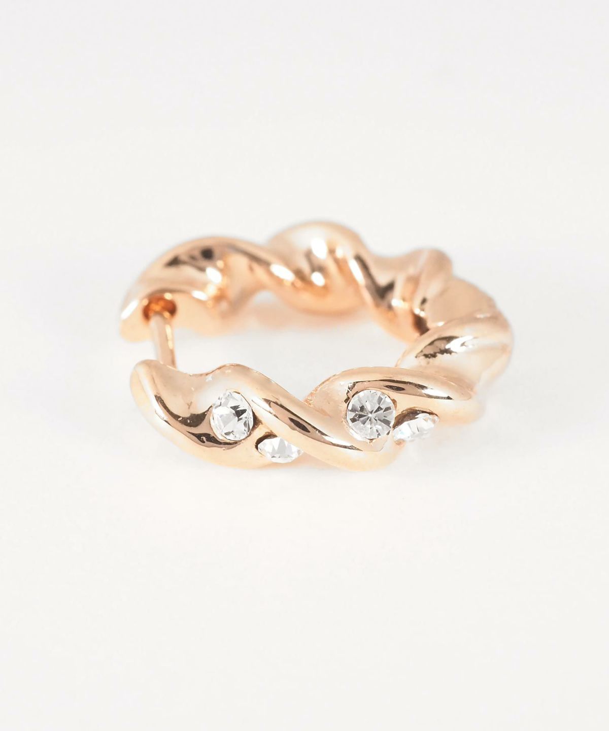 ツイストストーンスプリングフープピアス