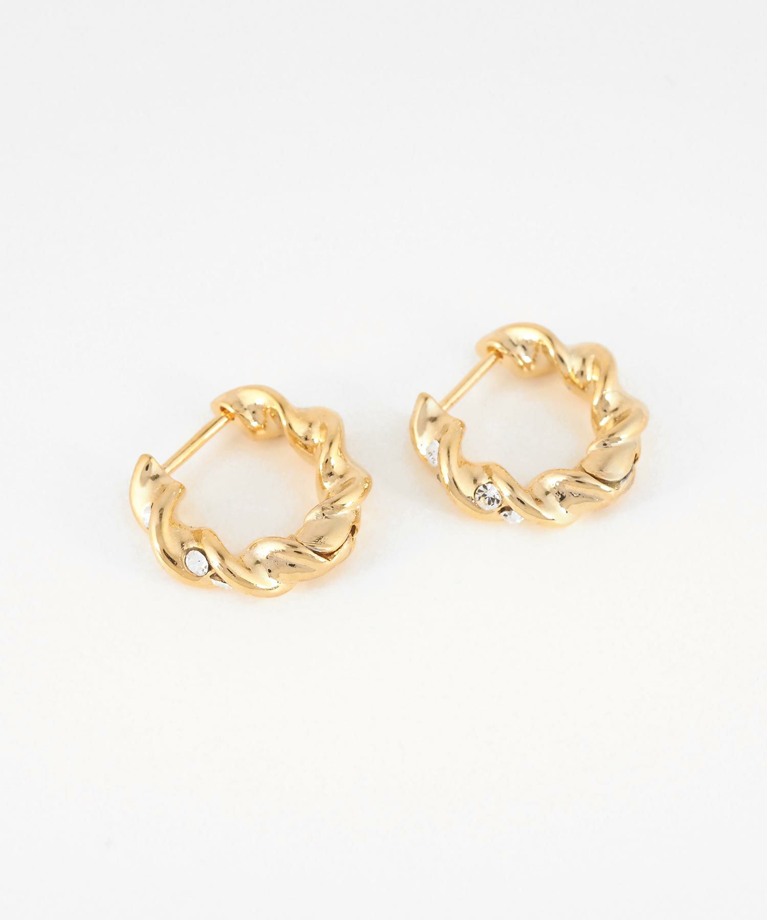 ツイストストーンスプリングフープピアス