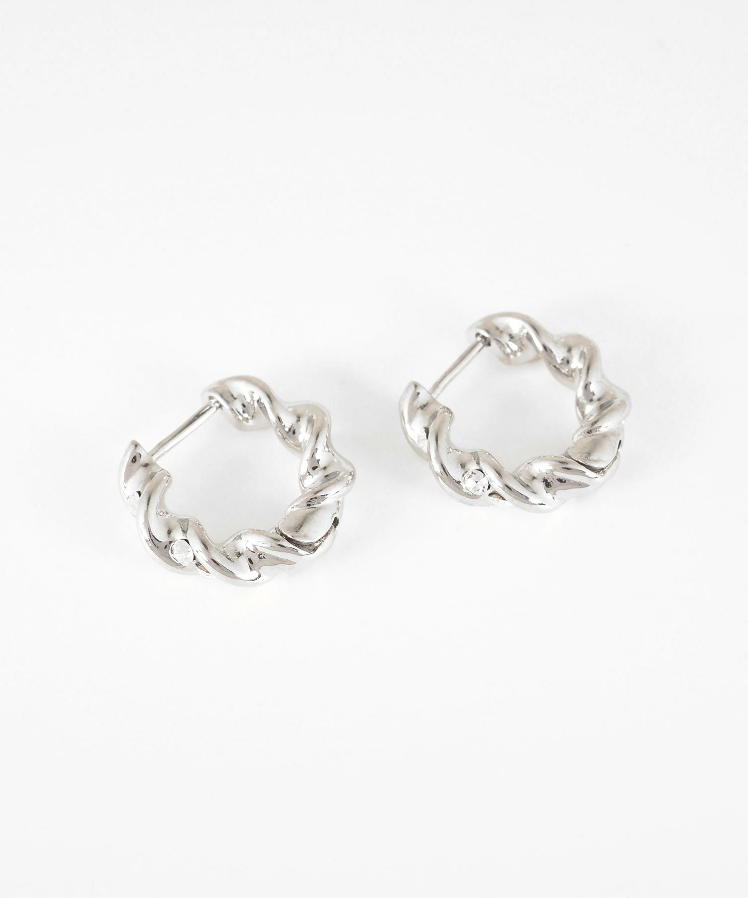 ツイストストーンスプリングフープピアス