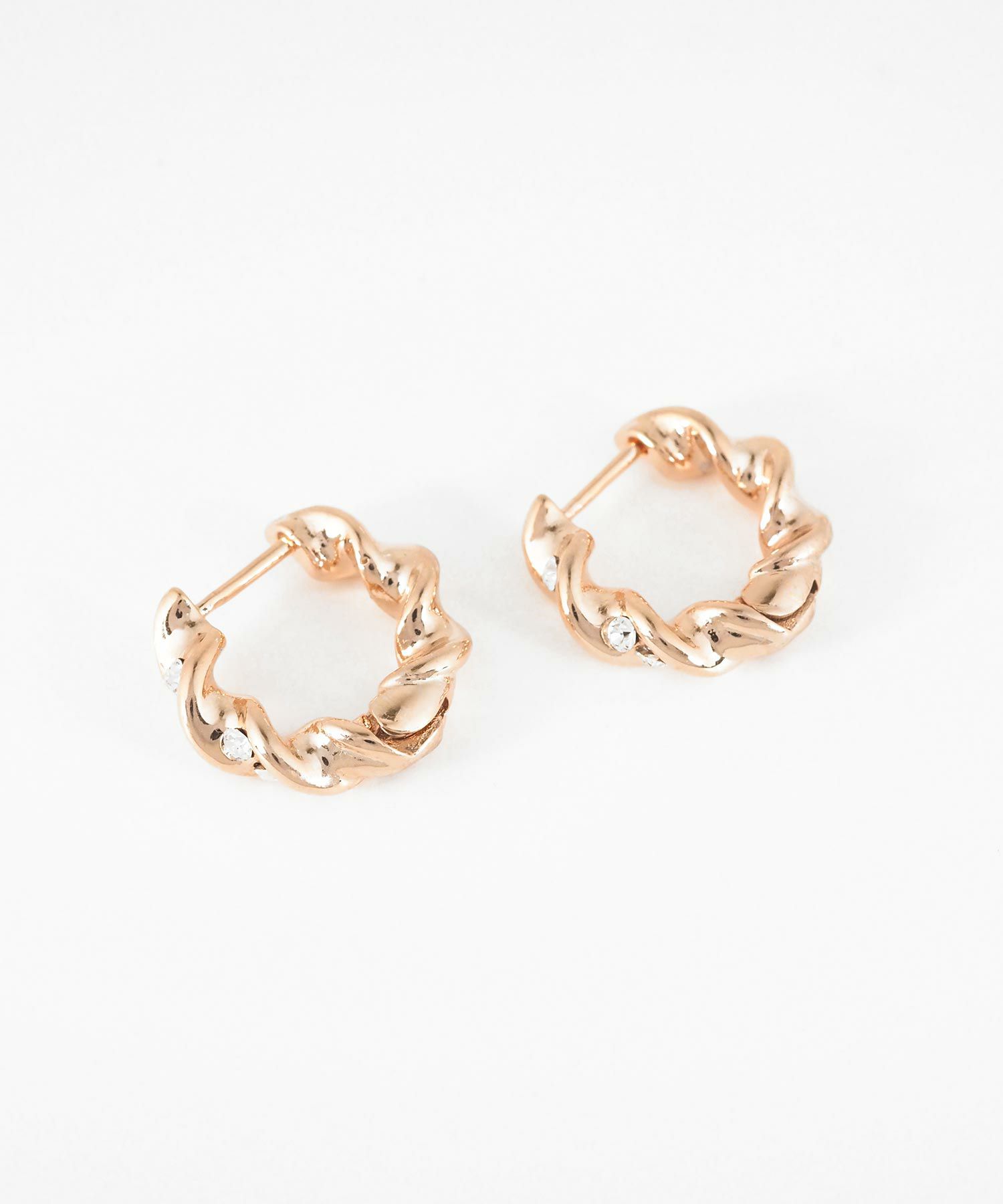 ツイストストーンスプリングフープピアス