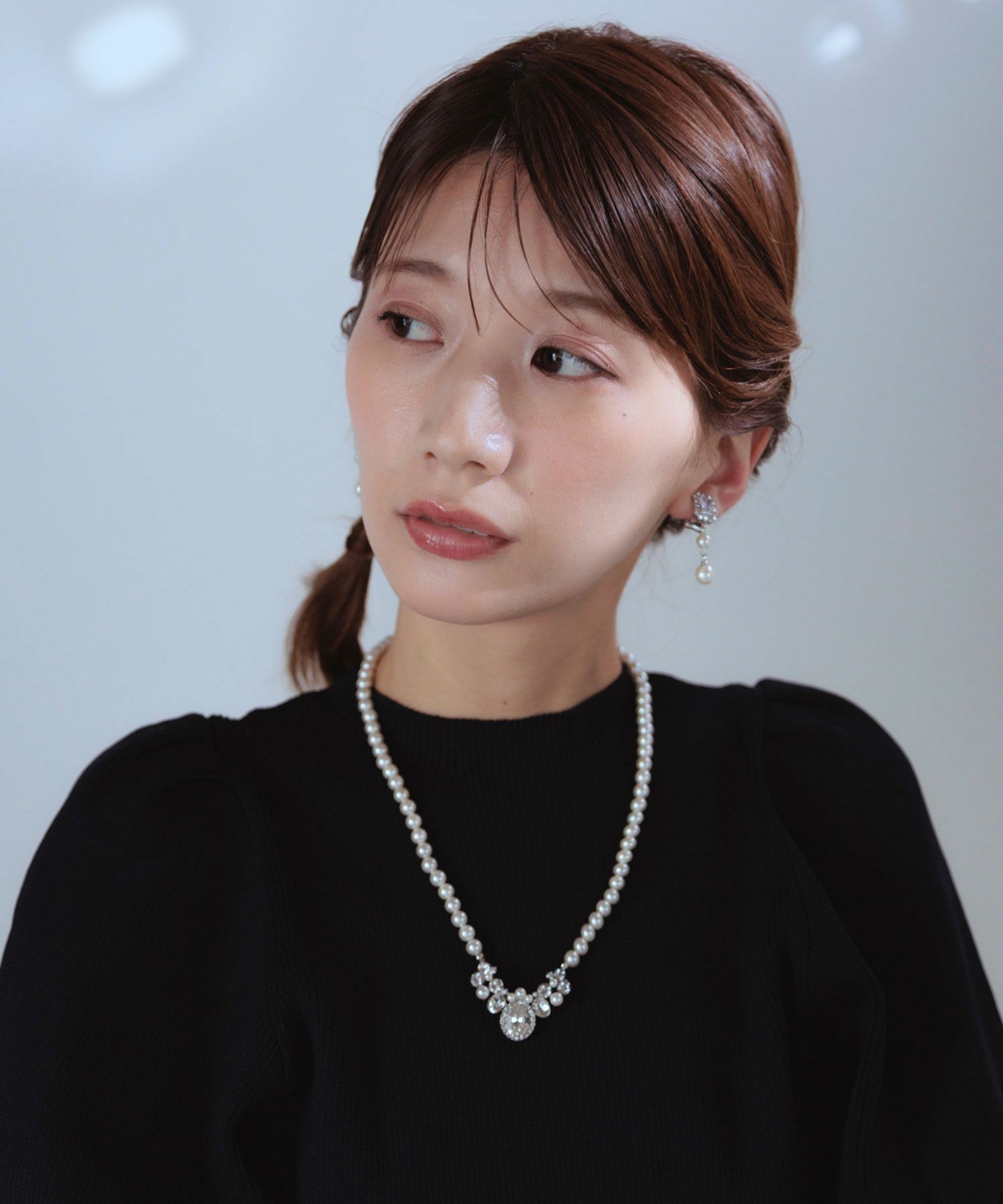 ダブル貝パールビジューイヤリング【JUNO PREMIUM】