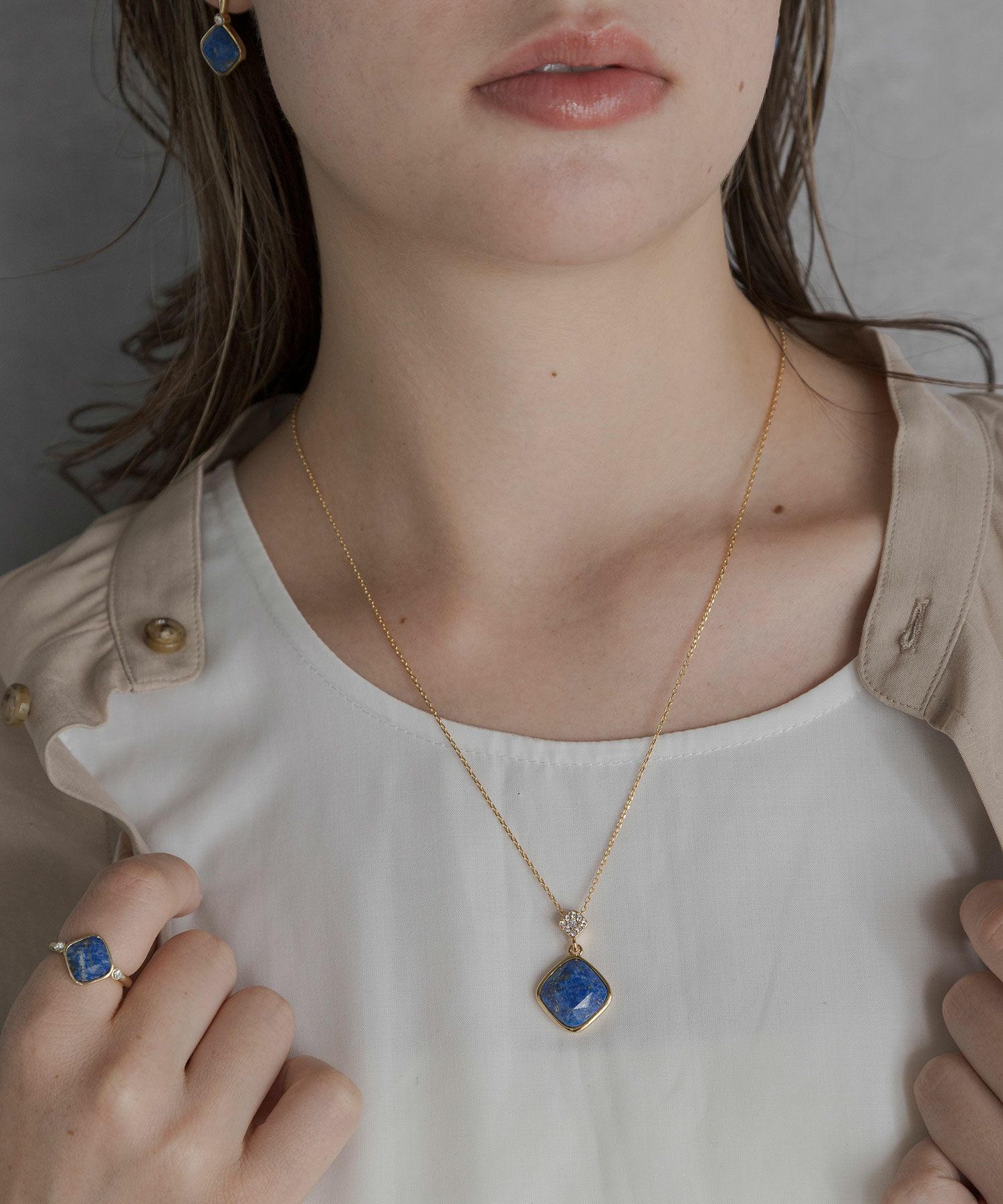 スクエアラピスラズリパヴェクリスタルネックレス【JUNO PREMIUM】