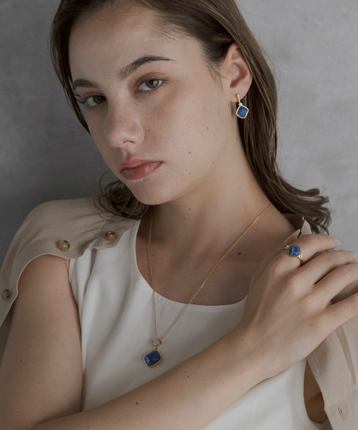 スクエアラピスラズリクリスタルリング【JUNO PREMIUM】