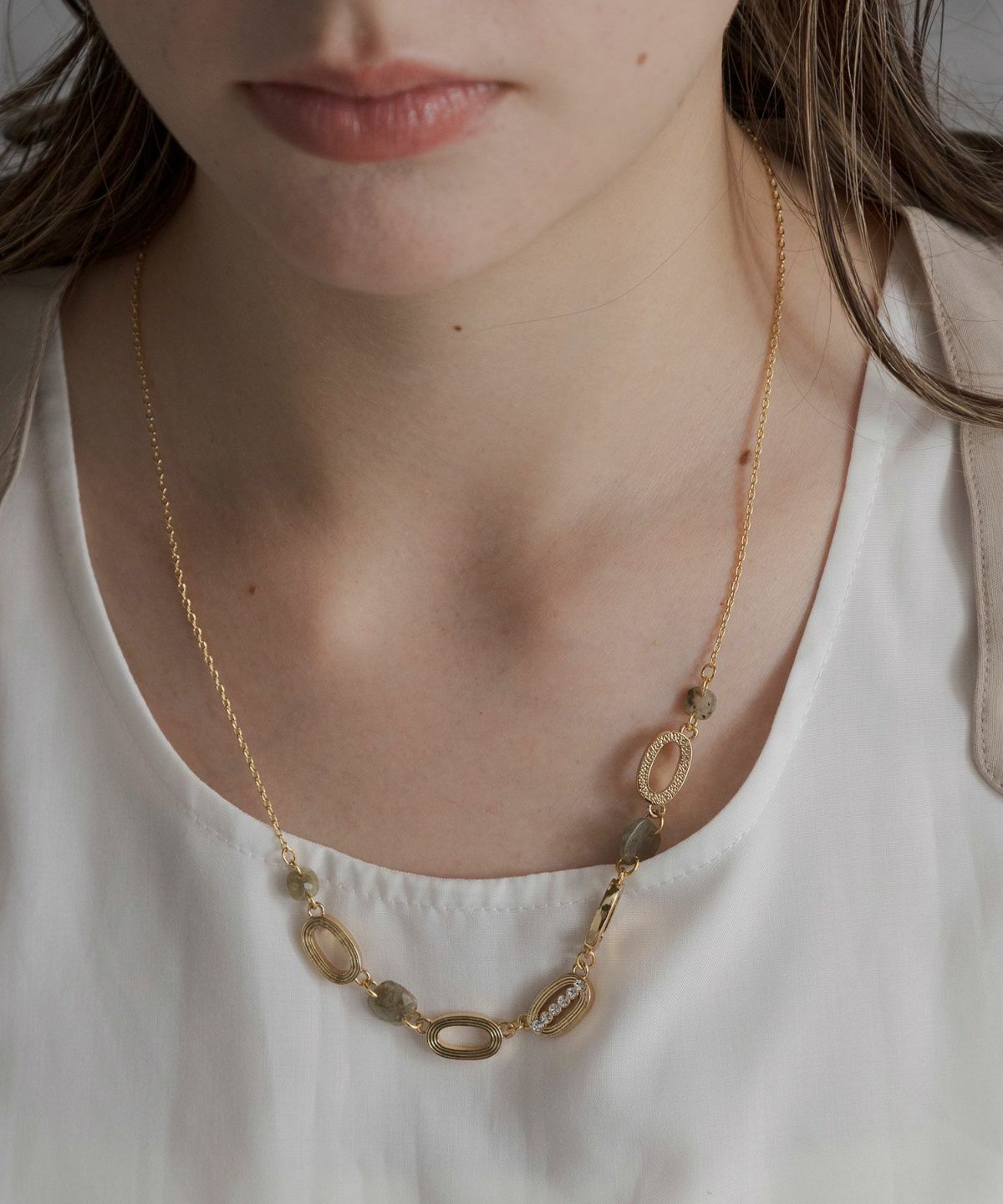 ラブラドライトオーバルメタルネックレス【JUNO PREMIUM】