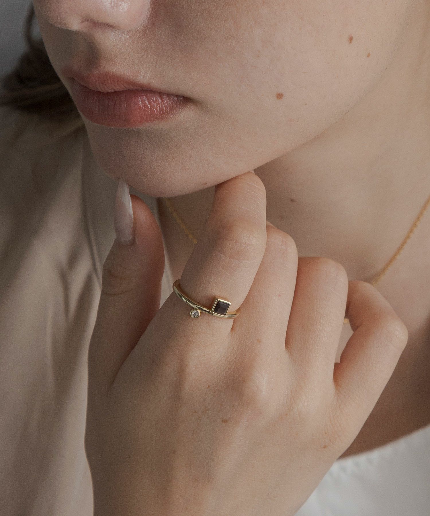 スクエアガーネットジオメトリーリング【JUNO PREMIUM】