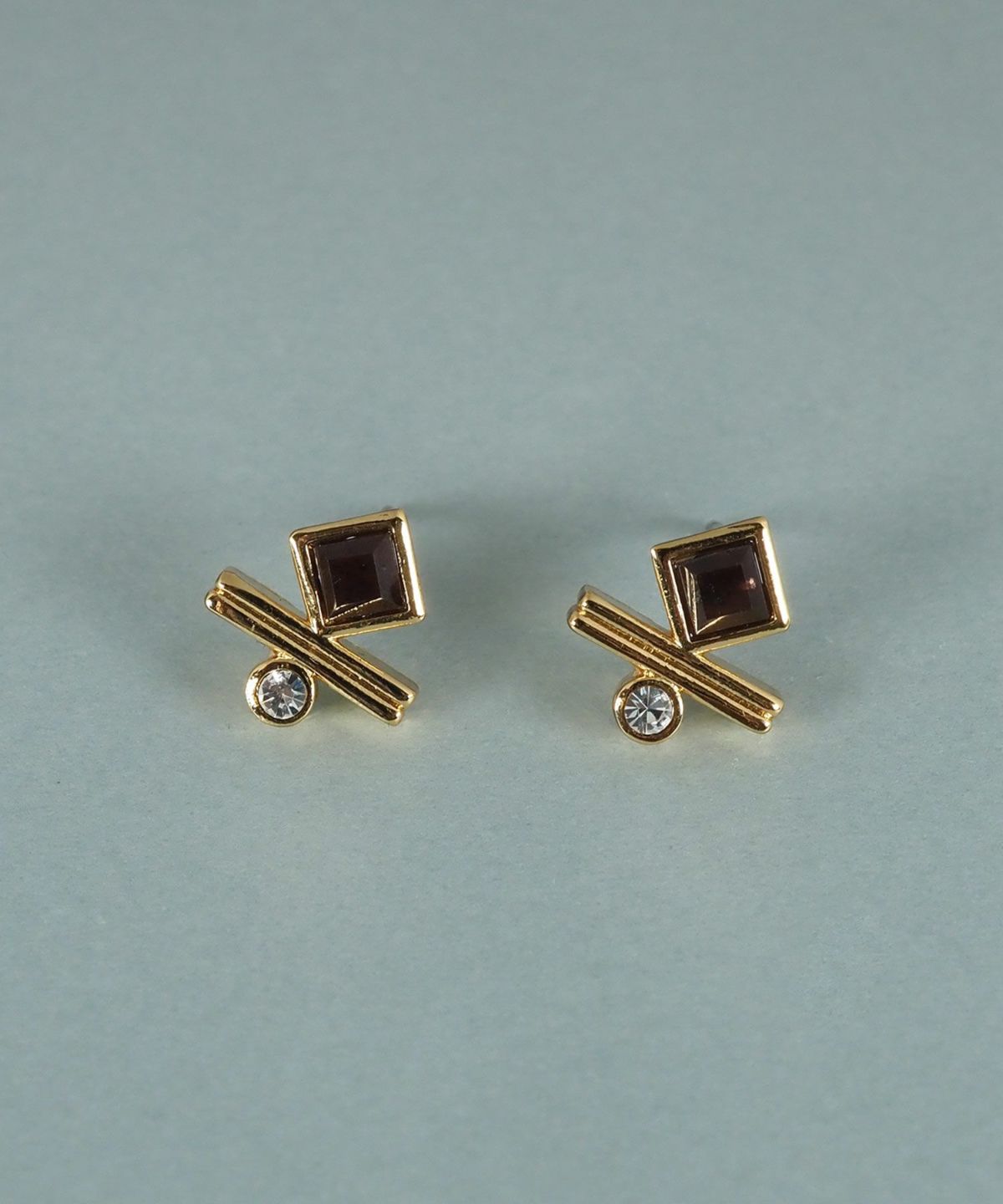 スクエアガーネットジオメトリーピアス【JUNO PREMIUM】