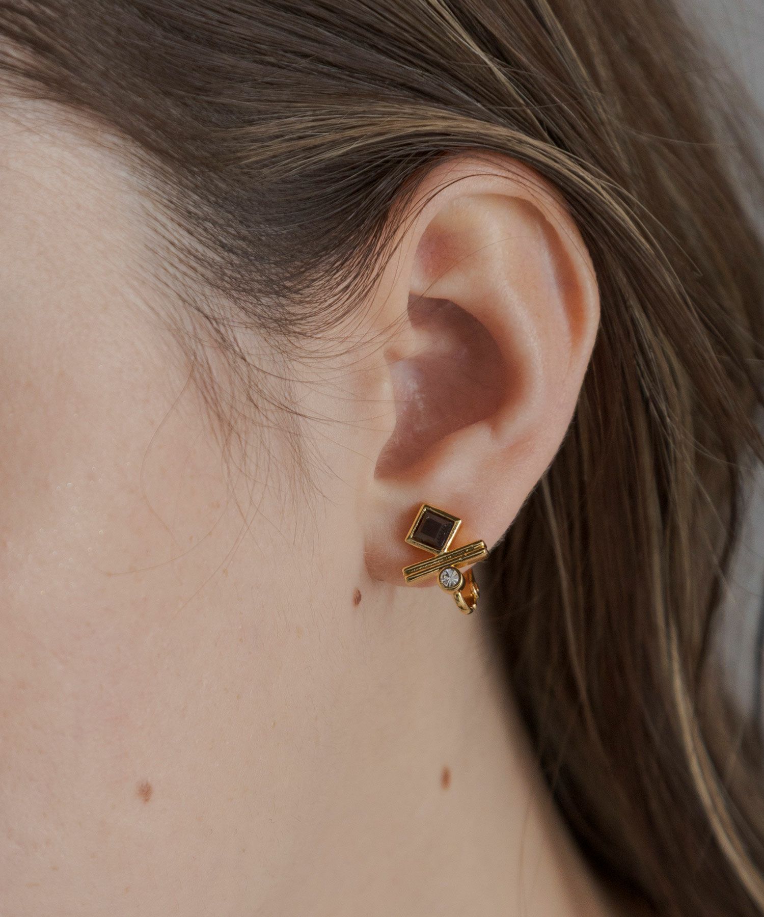 スクエアガーネットジオメトリーイヤリング【JUNO PREMIUM】