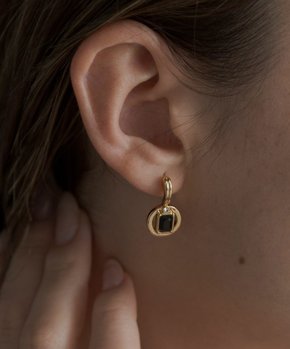 レクタングルオブシディアンピアス【JUNO PREMIUM】