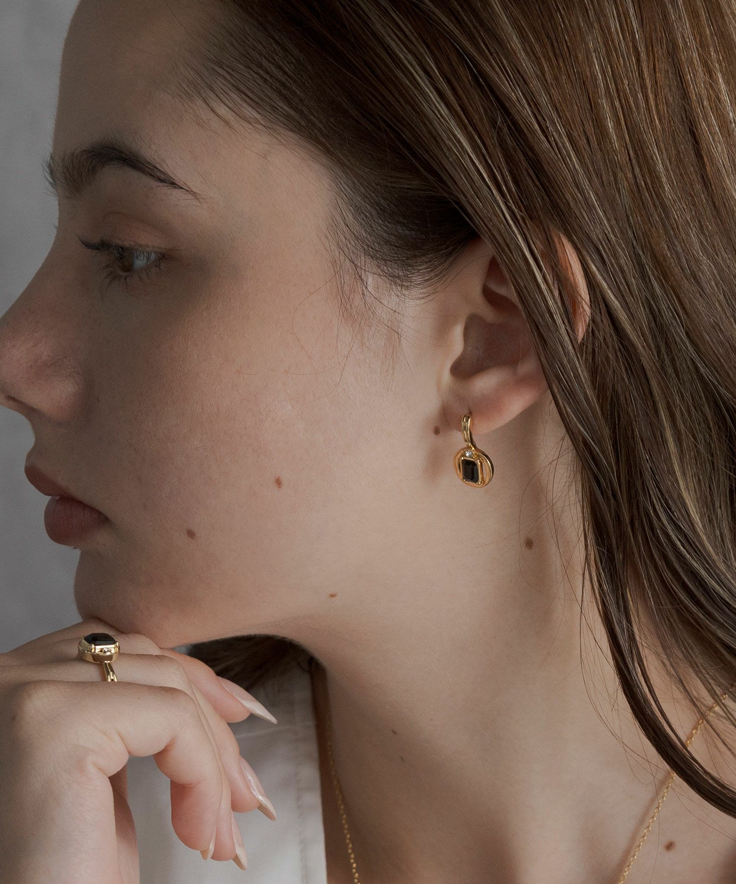 レクタングルオブシディアンピアス【JUNO PREMIUM】