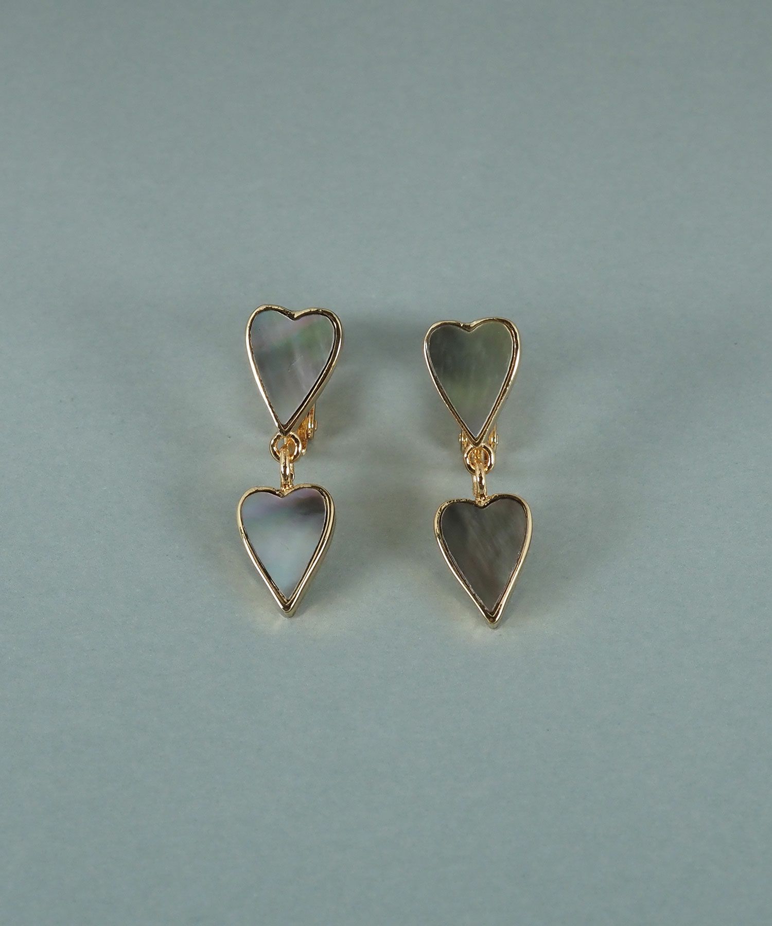 ダブルハートノワールシェル イヤリング【JUNO PREMIUM】