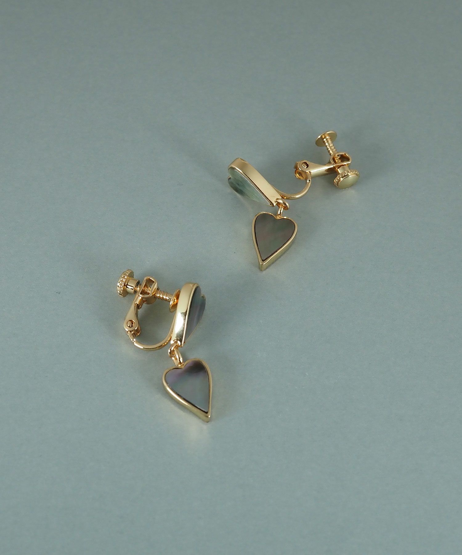 ダブルハートノワールシェル イヤリング【JUNO PREMIUM】