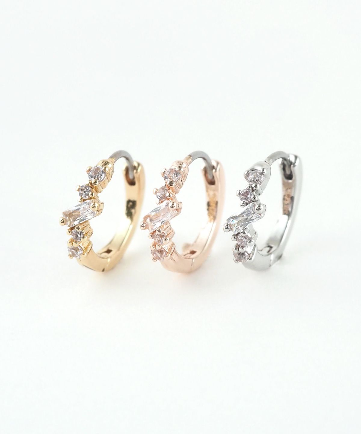 バゲットキュービックフープステンレスポストピアス