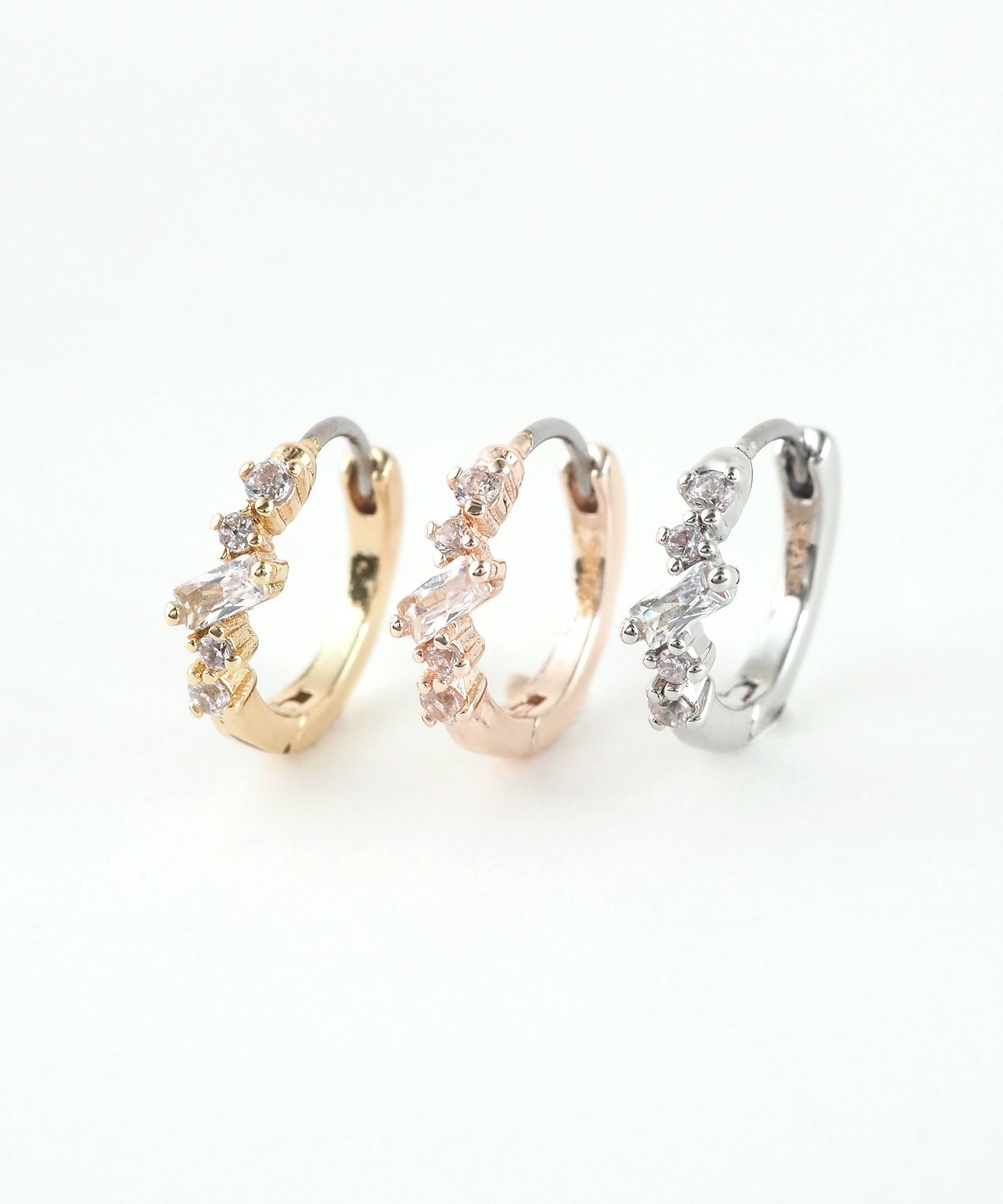 バゲットキュービックフープステンレスポストピアス