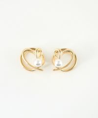 ニュアンスハートパールラウンドメタルイヤリング