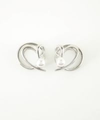 ニュアンスハートパールラウンドメタルイヤリング