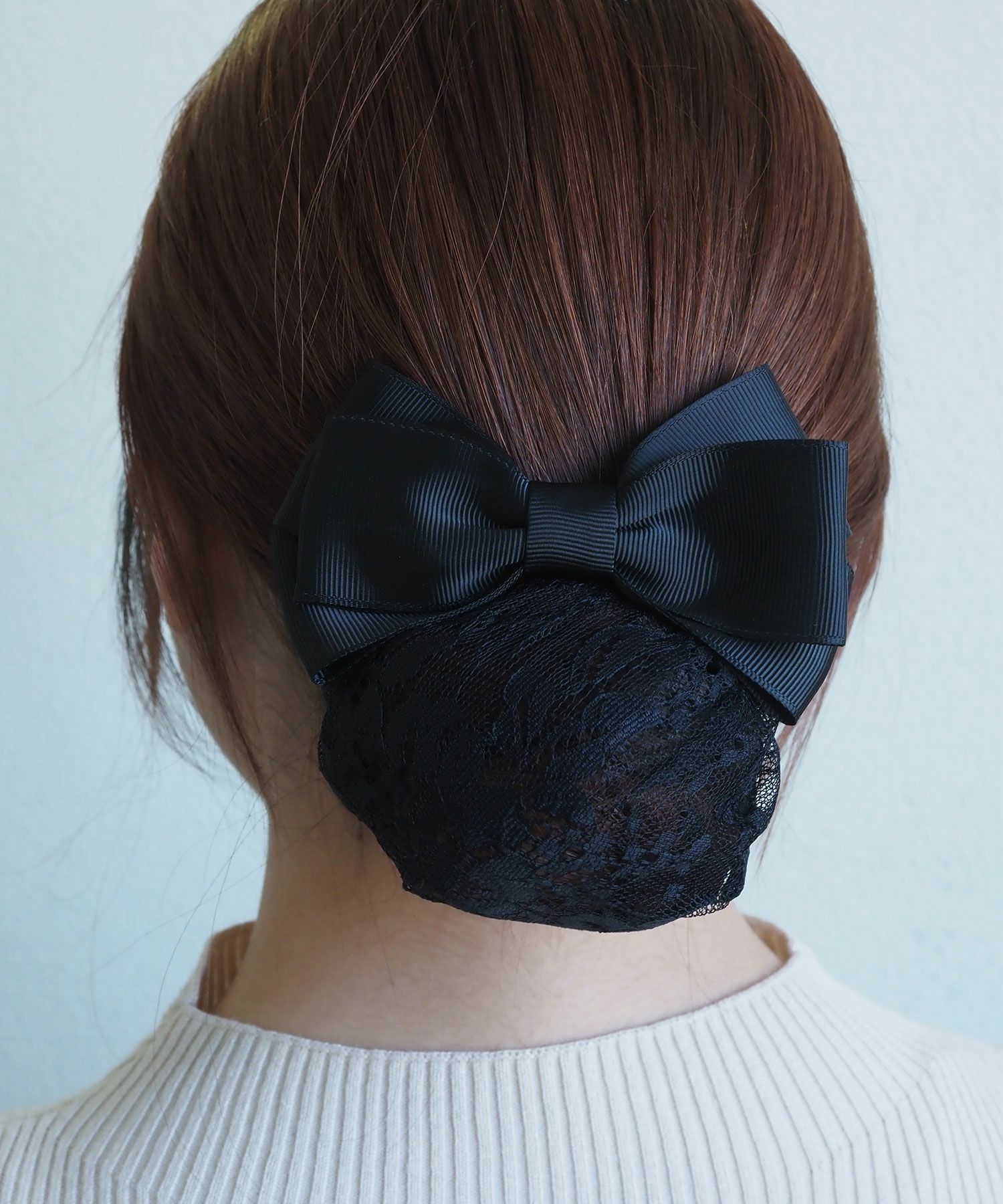 レースネット付レイヤードリボンバレッタ