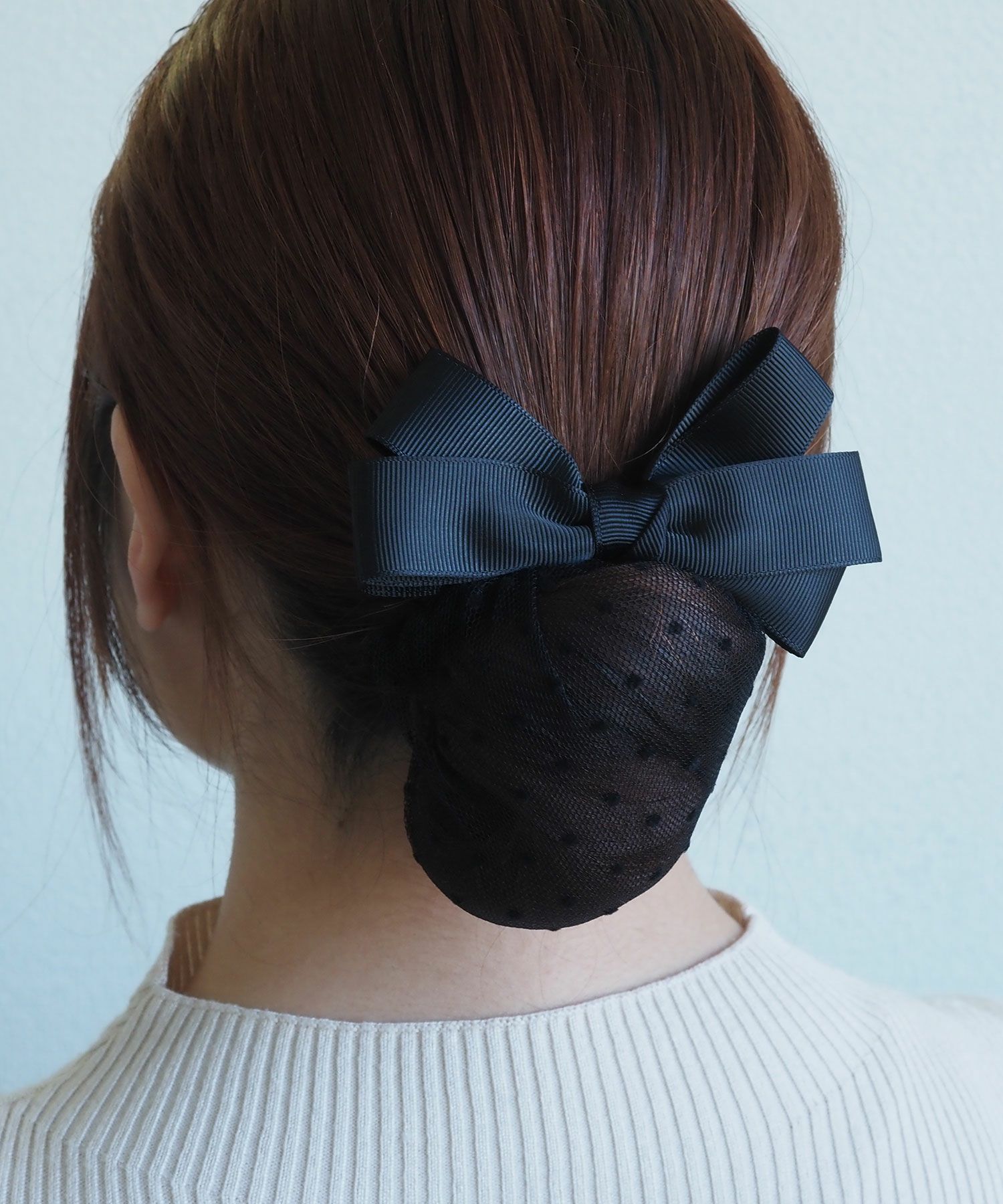 ドット柄ネット付レイヤードリボンバレッタ