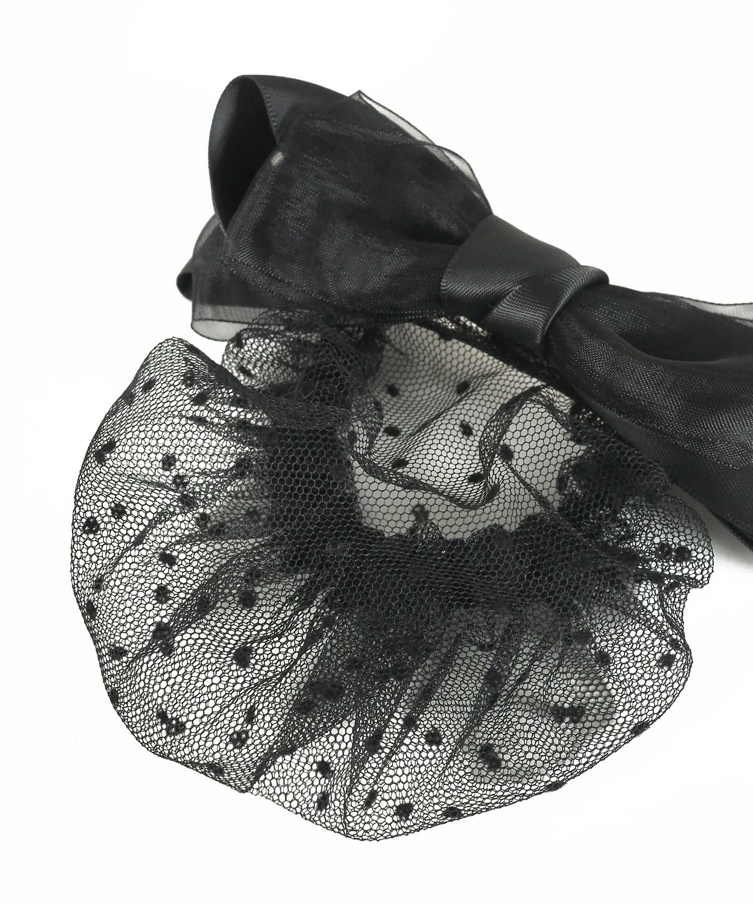 ドット柄ネット付チュールリボンバレッタ