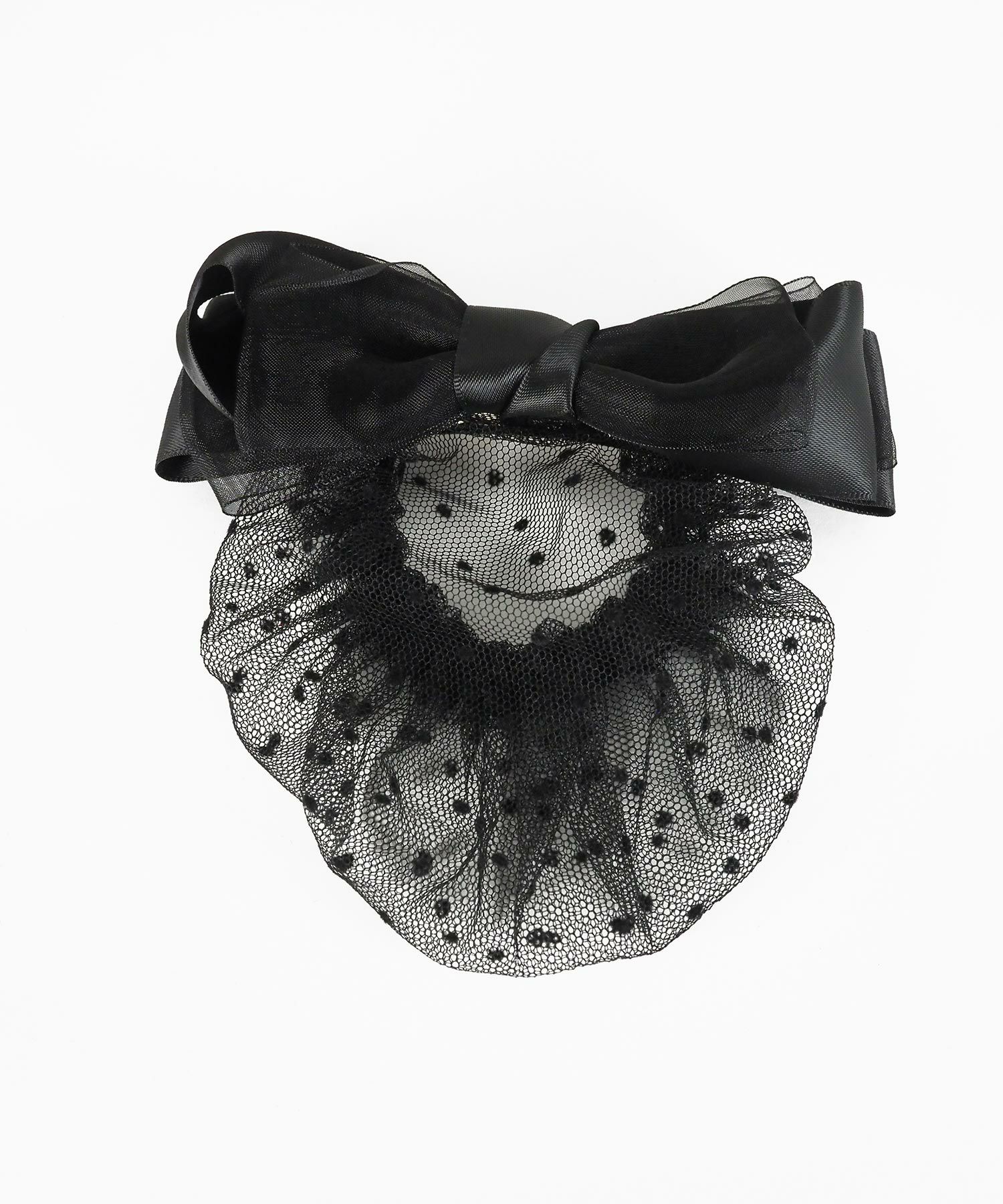 ドット柄ネット付チュールリボンバレッタ