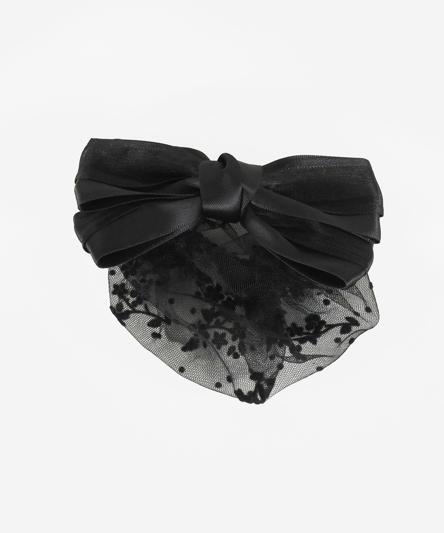 フラワーネット付レイヤードリボンバレッタ