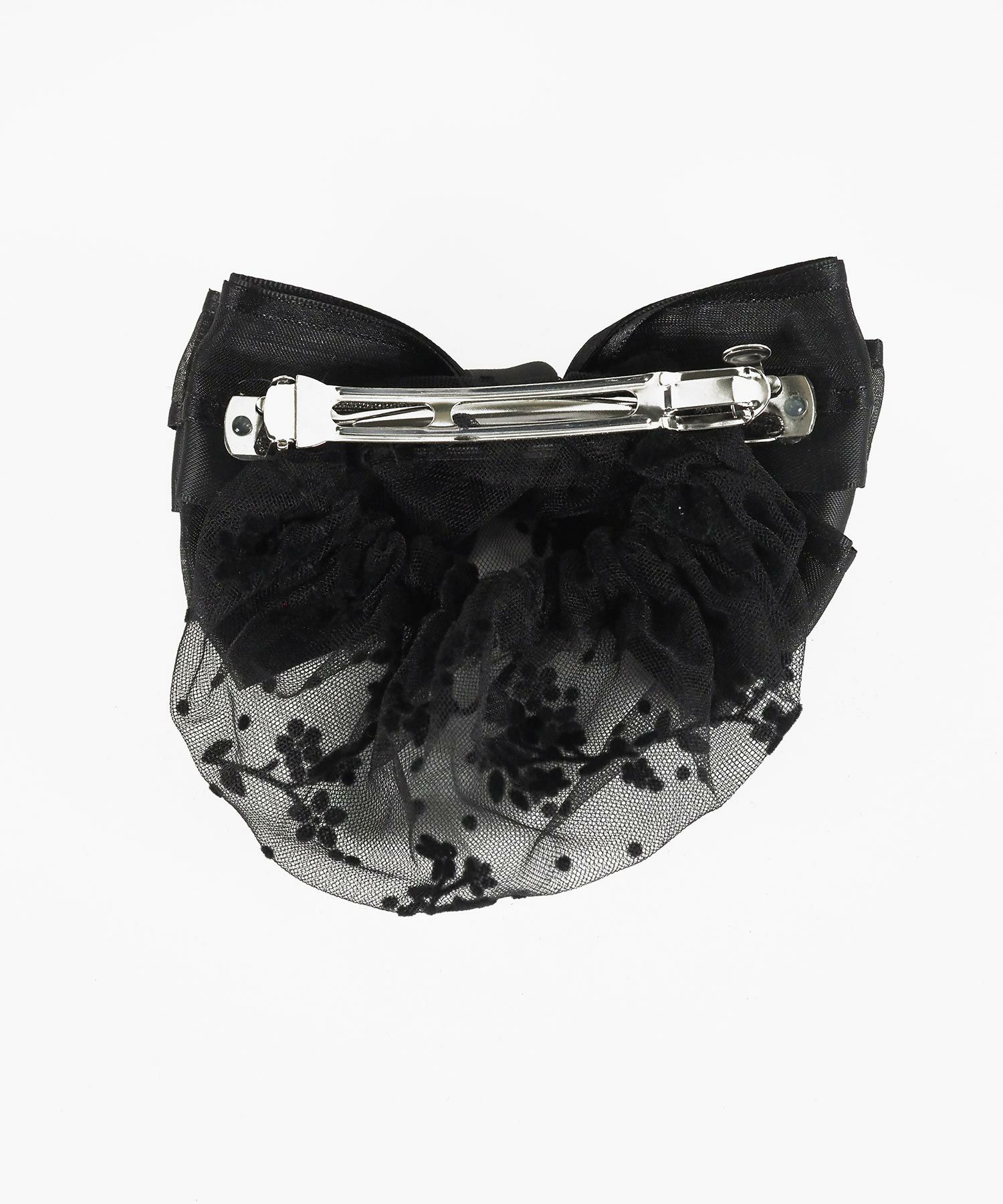 フラワーネット付レイヤードリボンバレッタ